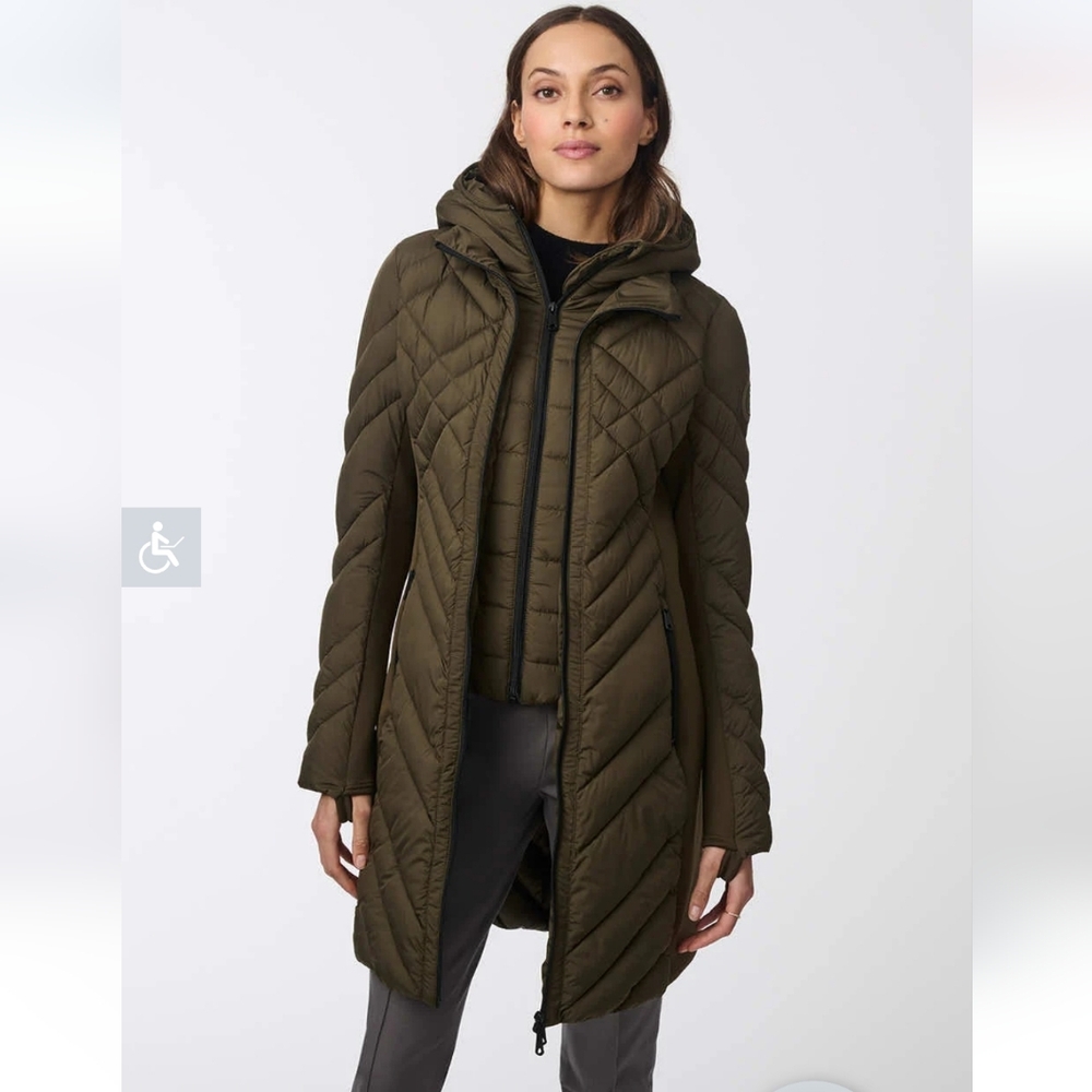 Bernardo Women's Olive  Mix Media Puffer Jacket